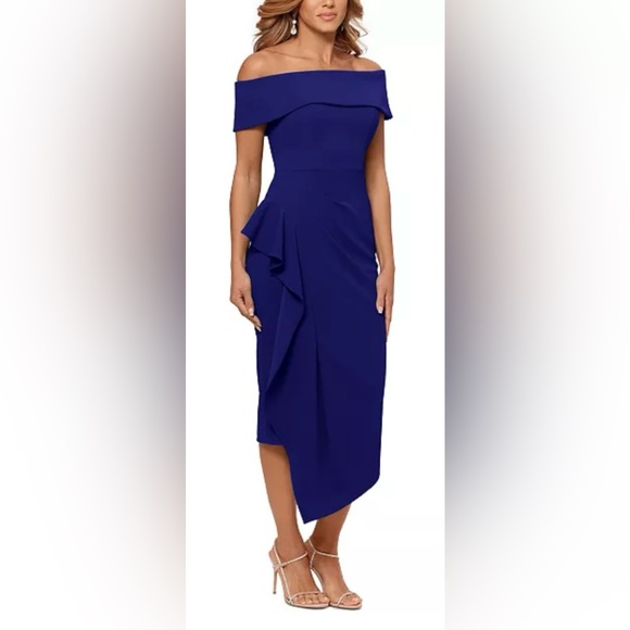 NWT Betsy Adam Off The Shoulder Ruffle Dress Navy Blue Size 10 - Picture 6 of 14